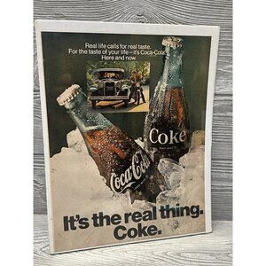 1969 Coca-Cola Vintage Magazine Ad Coke Bottles on Ice It’s the Real Thing